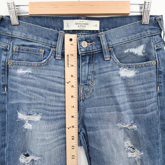 Abercrombie Fitch Jeans Blue Denim Distressed Ripped Boyfriend Mid Rise 0 25 - Picture 5 of 11